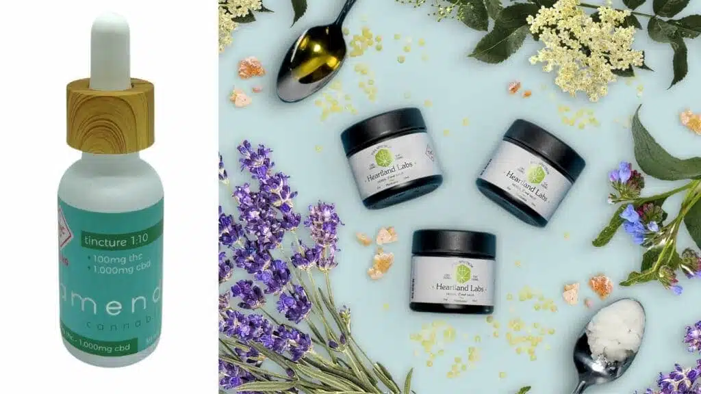 Cannabis Products in Jars Surrounded by Flowers